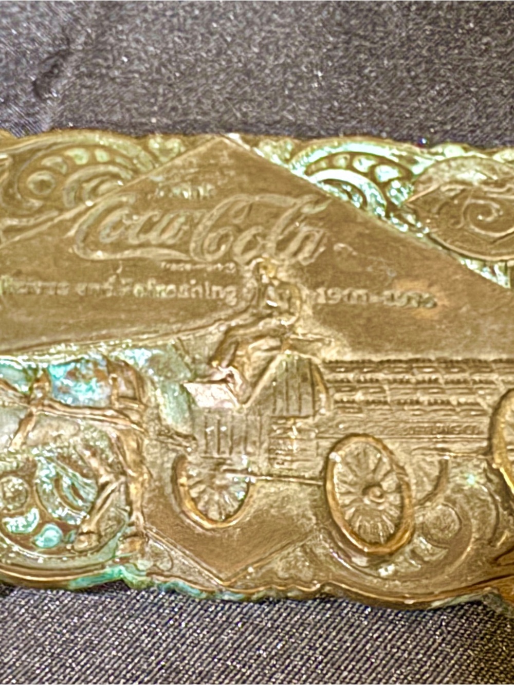 1975 Brass Coca-Cola 75 th anniversary belt buckle & bottle opener